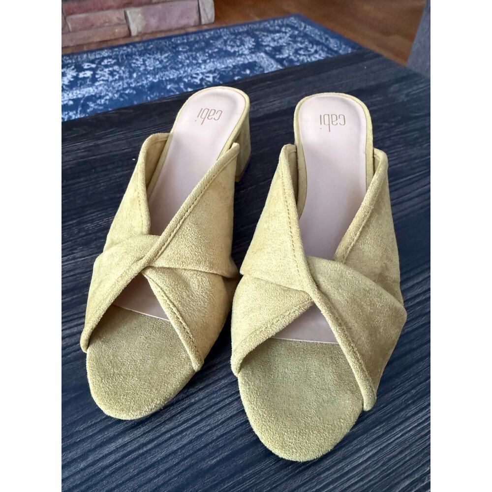 Cabi Marigold Mustard Green Vegan Suede Mule Sandal Sz. 8